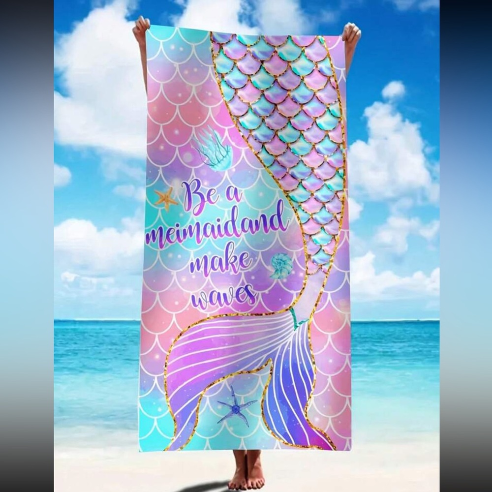 1pc Mermaid Pattern Summer Beach Towel Holiday Bath Towel Microfiber Towel